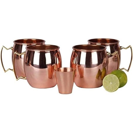 Seis jarras de acero inoxidable de alta calidad con cobre liso rosa.