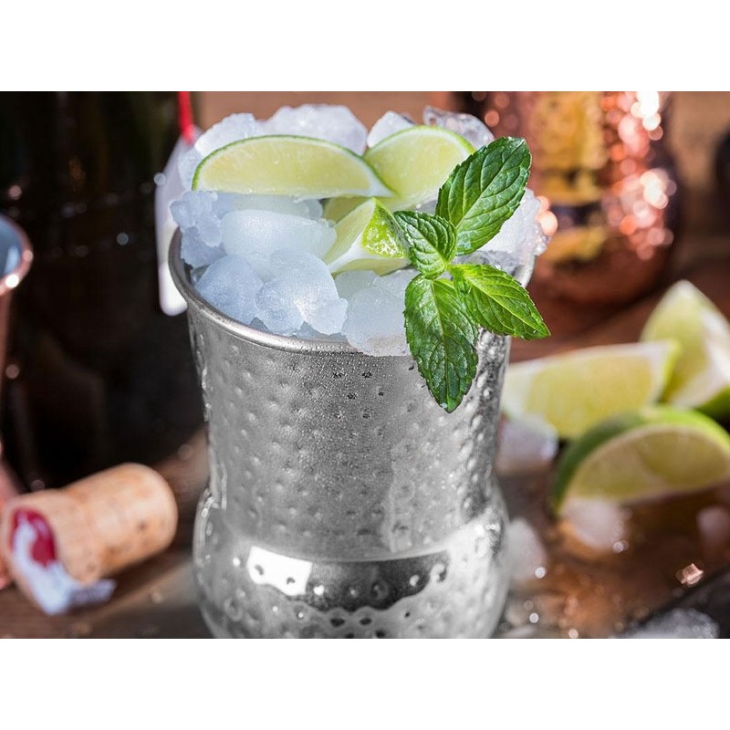 TAZA INOX. ANTIGUO MARTILLADO "JULEP MUG" Ø8CM 0.4L APS 93338