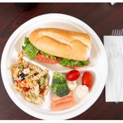 Platos 3 comp. de caña de azúcar blanco Ø26 cm. Eco-friendly.