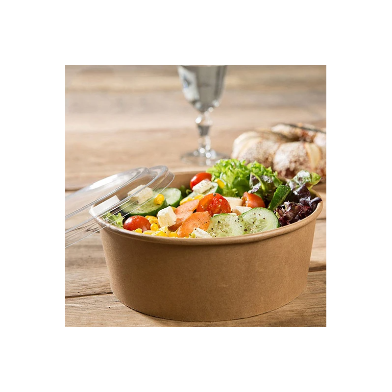 Ensaladera de cartón kraft con tapa 500 ml: Sostenibilidad y estilo.
