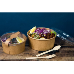 Ensaladera de cartón kraft con tapa 500 ml: Sostenibilidad y estilo.
