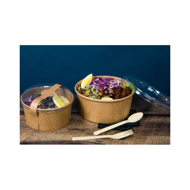 Ensaladera de cartón kraft con tapa 500 ml: Sostenibilidad y estilo.