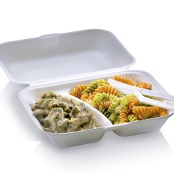 Tupper con dos compartimentos en caña de azúcar blanco de 1L