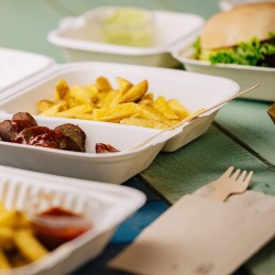 Tupper con dos compartimentos en caña de azúcar blanco de 1L