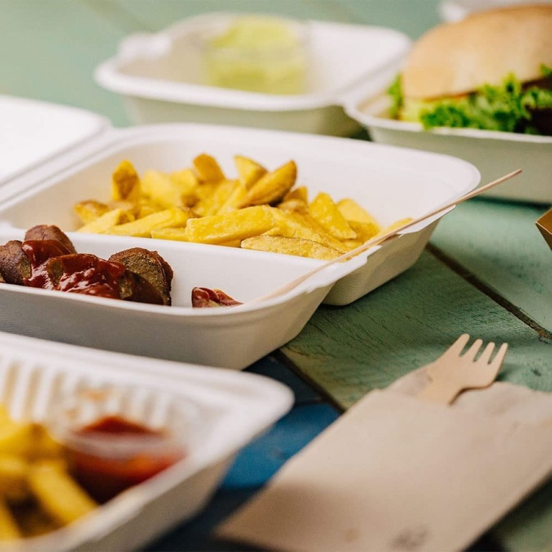 Tupper con dos compartimentos en caña de azúcar blanco de 1L