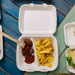 Tupper con dos compartimentos en caña de azúcar blanco de 1L