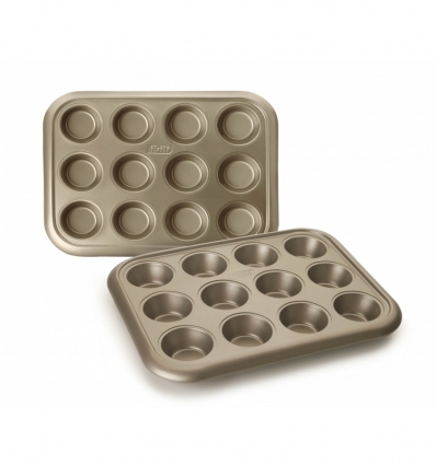 MOLDES MUFFIN 12 CAVIDADES GOLDEN CLASS 38X29X3 CM Ø6.5CM 6 UNIDADES DE IBILI 840500