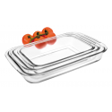 Fuentes rectangulares de vidrio borosilicato para horno Kristall (Set de 3 fuentes). Dimensiones: 29,5x17 cm altura 5 cm, 34,5x2