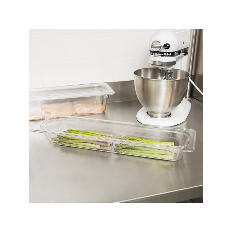 Cubeta GN 1/2 largo de policarbonato transparente 16.2x53x6.5cm.Capacidad 3 L 