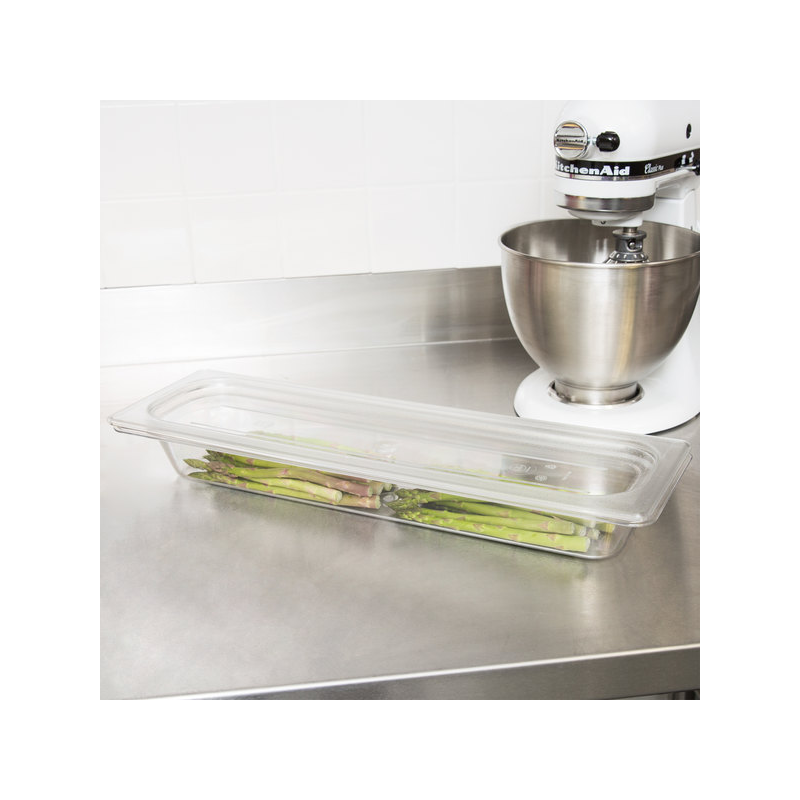 Cubeta GN 1/2 largo de policarbonato transparente 16.2x53x6.5cm.Capacidad 3 L 