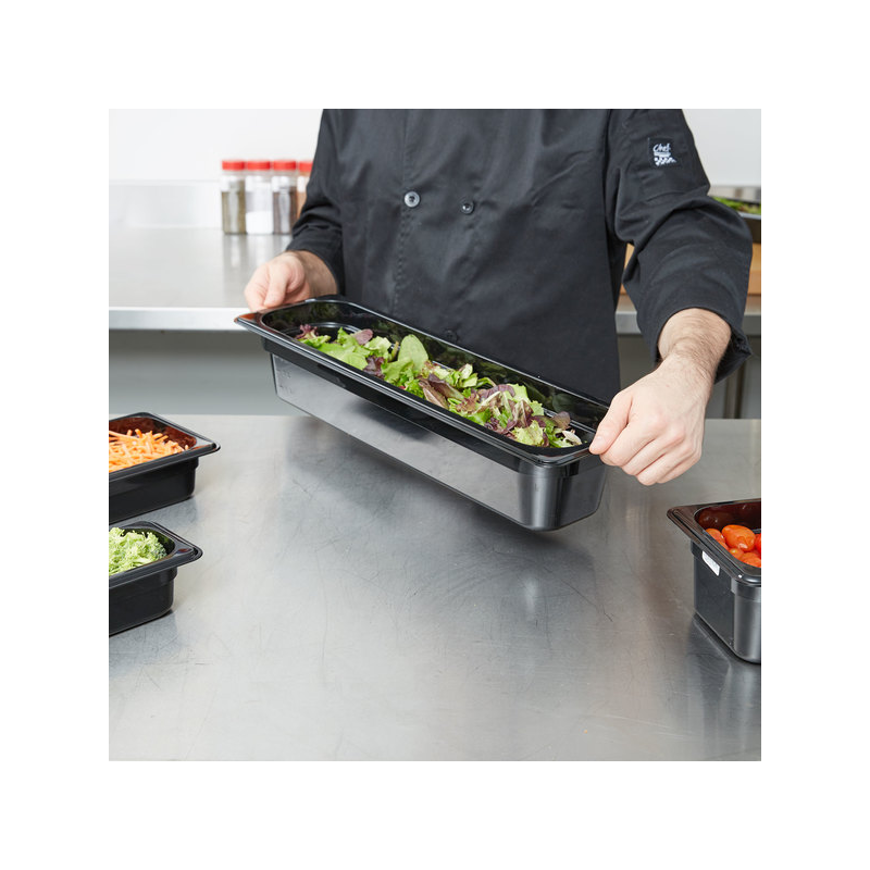 Cubeta GN 1/2 largo de policarbonato negra 16.2x53x10 cm Capacidad 5 L