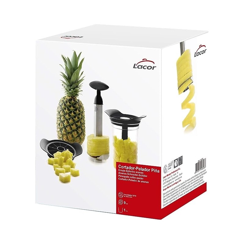 Cortador - pelador de piña. Juego compelto con bote. Lacor 60393