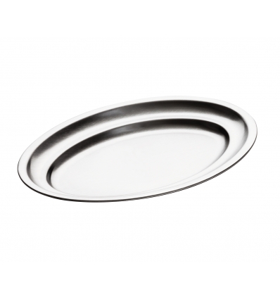 Bandeja oval de acero inoxidable 18% Dimensiones: 35x23.5 cm. INOXIBAR 59074 - (1 unidad)