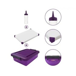 Kit antialérgenos (cubeta con tapa + dosificador de salsas + tabla de corte) 
