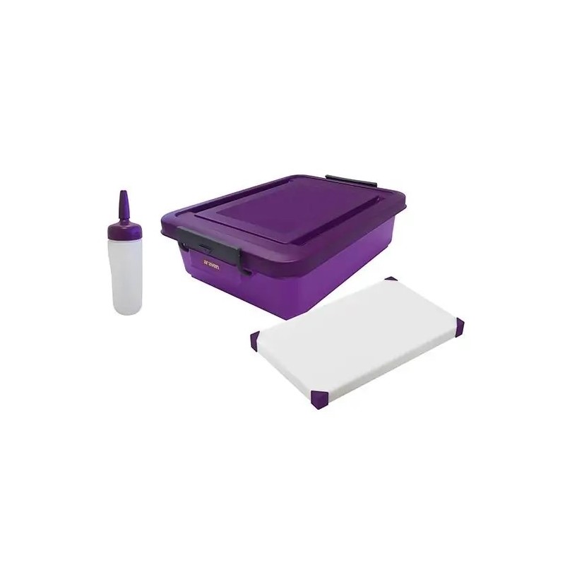 Kit antialérgenos (cubeta con tapa + dosificador de salsas + tabla de corte) 