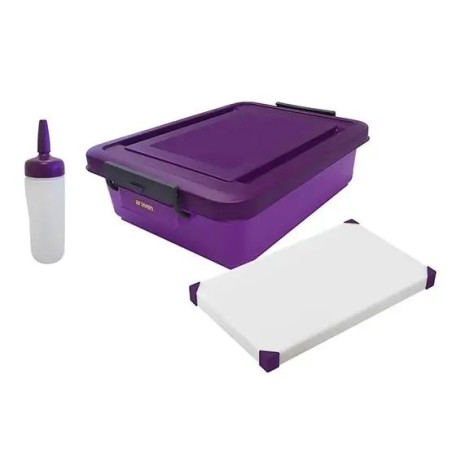 Kit antialérgenos (cubeta con tapa + dosificador de salsas + tabla de corte) 