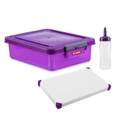 Kit antialérgenos (cubeta con tapa + dosificador de salsas + tabla de corte) 