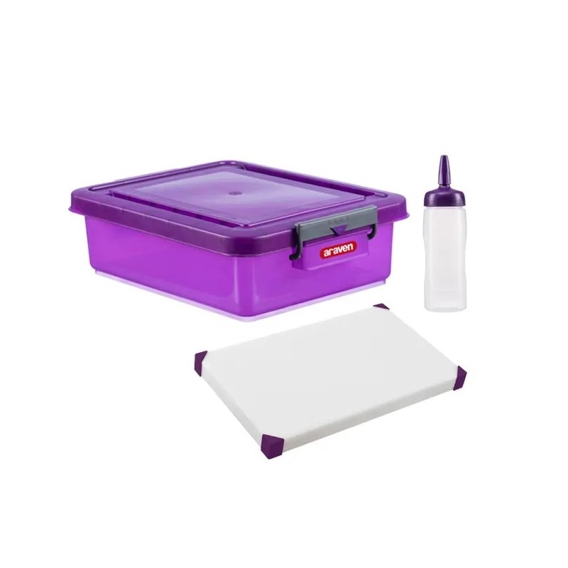 Kit antialérgenos (cubeta con tapa + dosificador de salsas + tabla de corte) 