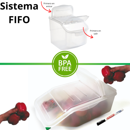 Contenedor FIFO de polipropileno sin BPA GN 1/1 (565x340mm). Altura 400mm