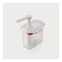 Dispensador de salsas GN 1/9 de polipropileno libre de BPA (176x108x190 mm),1,5L.Pulsación 10 ml. Araven 3785