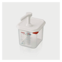 Dispensador de salsas GN 1/6 de polipropileno libre de BPA (176x162x190 mm),2,6L Pulsación 10 ml. Araven 3786
