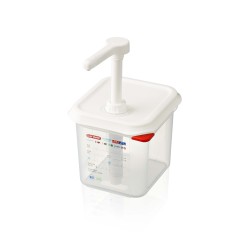 Dispensador de salsas GN 1/6 sin BPA, 2,6L, 30ml. Araven 1367.