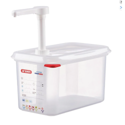 Dispensador de salsas GN 1/4 sin BPA, 4,3L, 30ml. Araven 1358.
