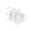 Soporte transparente para 3 dispensadores de salsa de polipropileno libre de BPA (380x225x195mm). Araven 1363