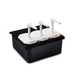 Soporte negro para 3 dispensadores de salsa sin BPA. Araven 1360.