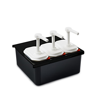 Transparent support for 3 sauce dispensers made of BPA-free polypropylene (380x225x195mm). Araven 1363
