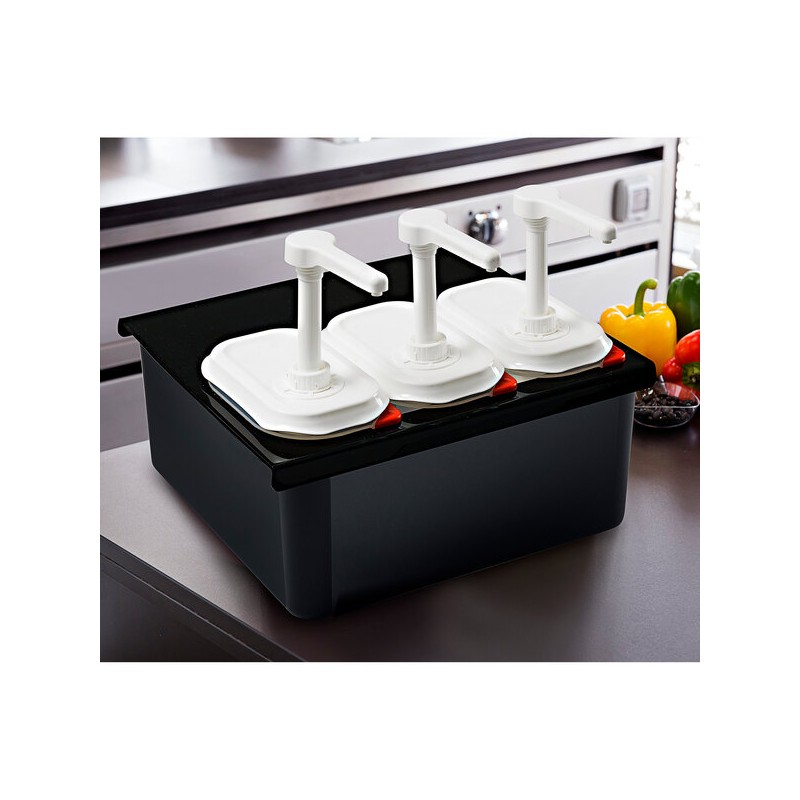 Soporte negro para 3 dispensadores de salsa sin BPA. Araven 1360.
