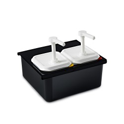 Soporte negro para 2 dispensadores de salsa sin BPA. Araven 1359.