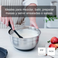  Set 3 Boles Inox Antideslizantes con Tapa Ø16, 18, 20 cm 1.5, 2.2, 3L