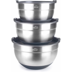  Set 3 Boles Inox Antideslizantes con Tapa Ø16, 18, 20 cm 1.5, 2.2, 3L