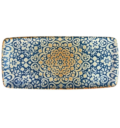 Bandeja rectangular de porcelana bone china con decorado Alhambra Banquet 34x15 cm. B928064E