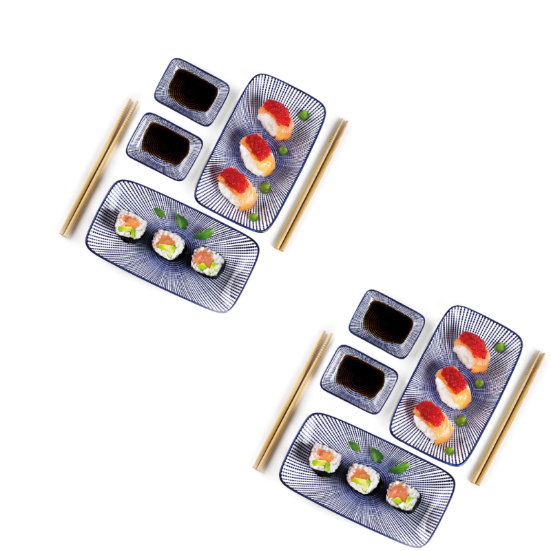 Set completo de Sushi: 4 Bandejas, 4 Cuencos y 4 Palillos