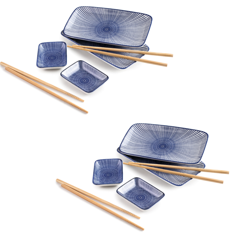 Set completo de Sushi: 4 Bandejas, 4 Cuencos y 4 Palillos