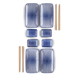 Set completo de Sushi: 4 Bandejas, 4 Cuencos y 4 Palillos