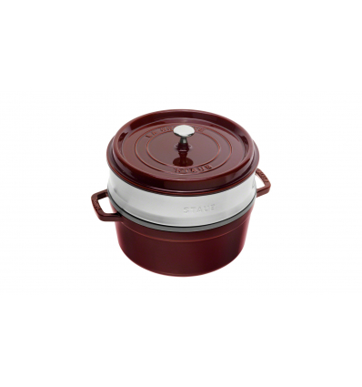 LOS GEMELOS STAUB 40510-600-0 Cocotte STAUB redonda granadina de hierro colado con vaporera. Diametro: 26cm