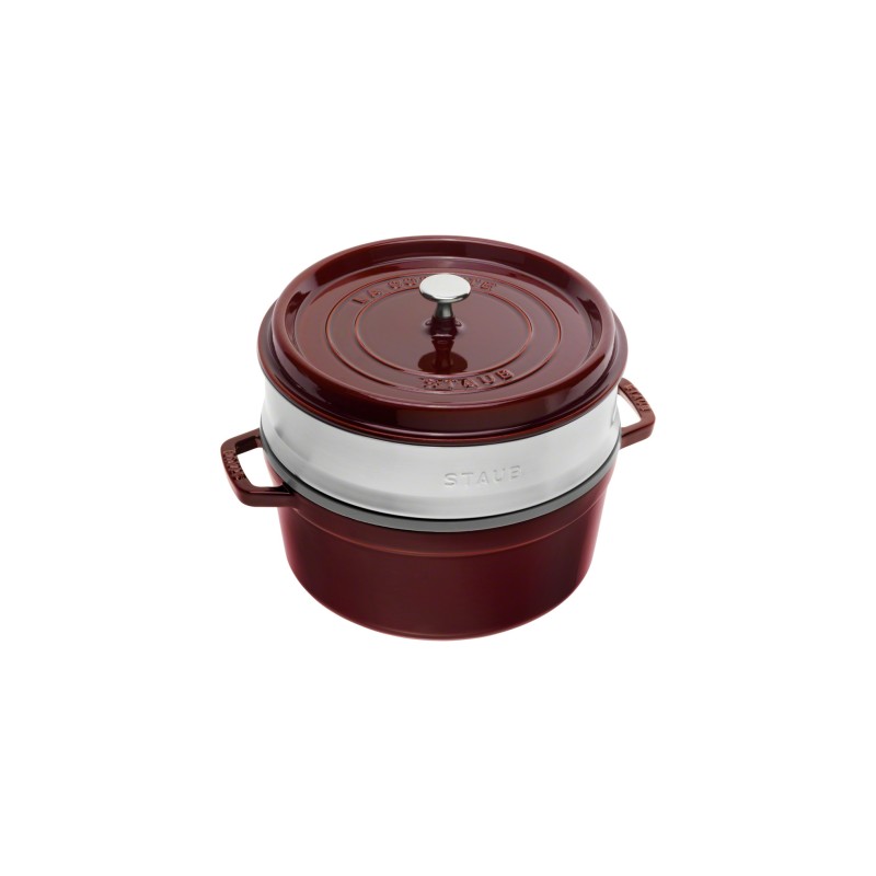 LOS GEMELOS STAUB 40510-600-0 Cocotte STAUB ronde grenadine en fonte avec vapeur. Diamètre: 26cm