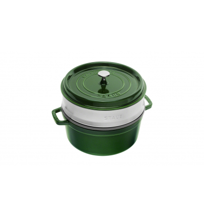 LOS GEMELOS STAUB 40510-603-0 Cocotte STAUB redonda albahaca de hierro colado con vaporera. Diametro: 26cm