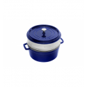 LOS GEMELOS STAUB 40510-604-0 Cocotte STAUB redonda azul oscuro de hierro colado con vaporera. Diametro: 26cm