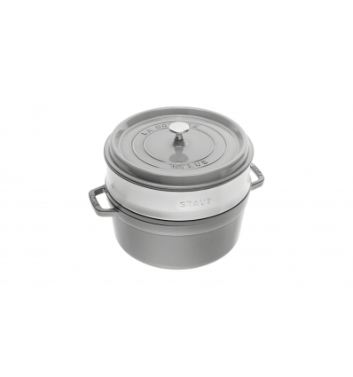 LOS GEMELOS STAUB 40510-605-0 Cocotte STAUB redonda gris grafito de hierro colado con vaporera. Diametro: 26cm