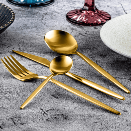 Tenedor de Postre Emma Oro Mate 18.1 cm | Elegancia y Calidad