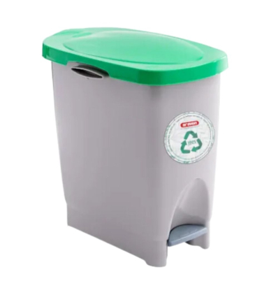 Cubo de Basura con Pedal Gris Eco Bin 22 L Tapa Verde | Araven 47400