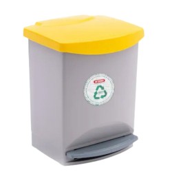 Cubo de Basura Gris con Pedal 25 L Tapa Amarilla | Araven 45271