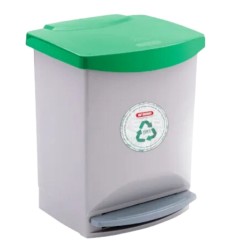 Cubo de Basura Gris con Pedal 25 L Tapa Verde | Araven 47271