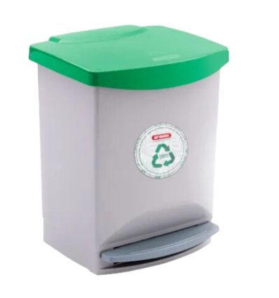 Cubo de Basura con Pedal Gris 25 L Tapa Verde | Araven 47271