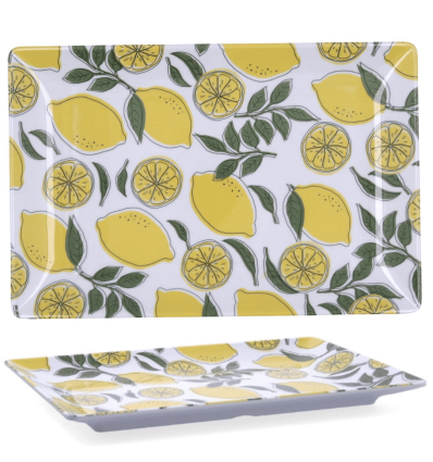 Bandeja rectangular blanca con limones SICILIA 30x20x2cm (12 uds) | Quid 5426863