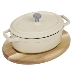 Cocotte Ovalada Blanca 13x10,5 cm | Base de Madera | Pujadas P151400